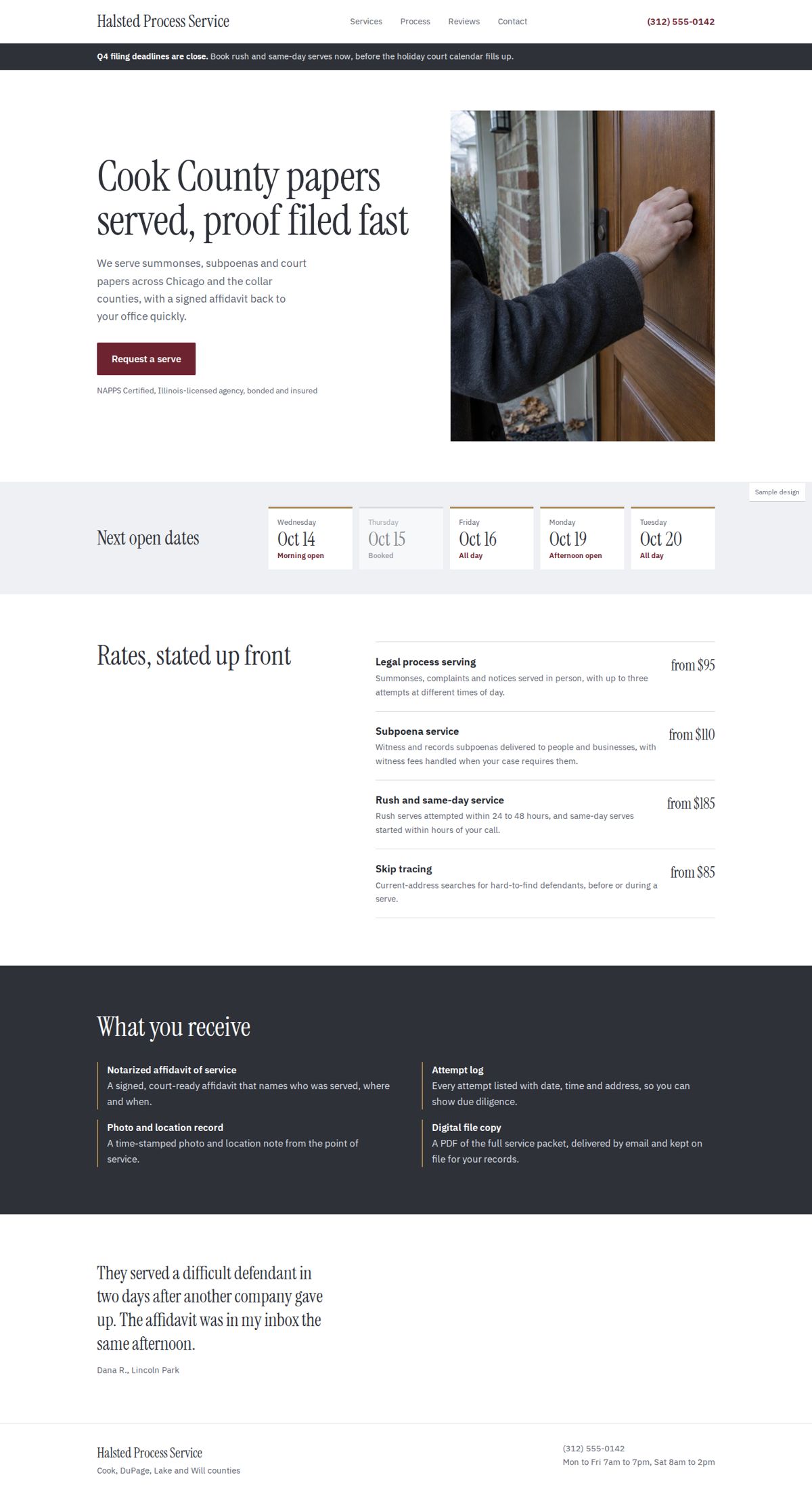 Full page of a sample business website, desktop view